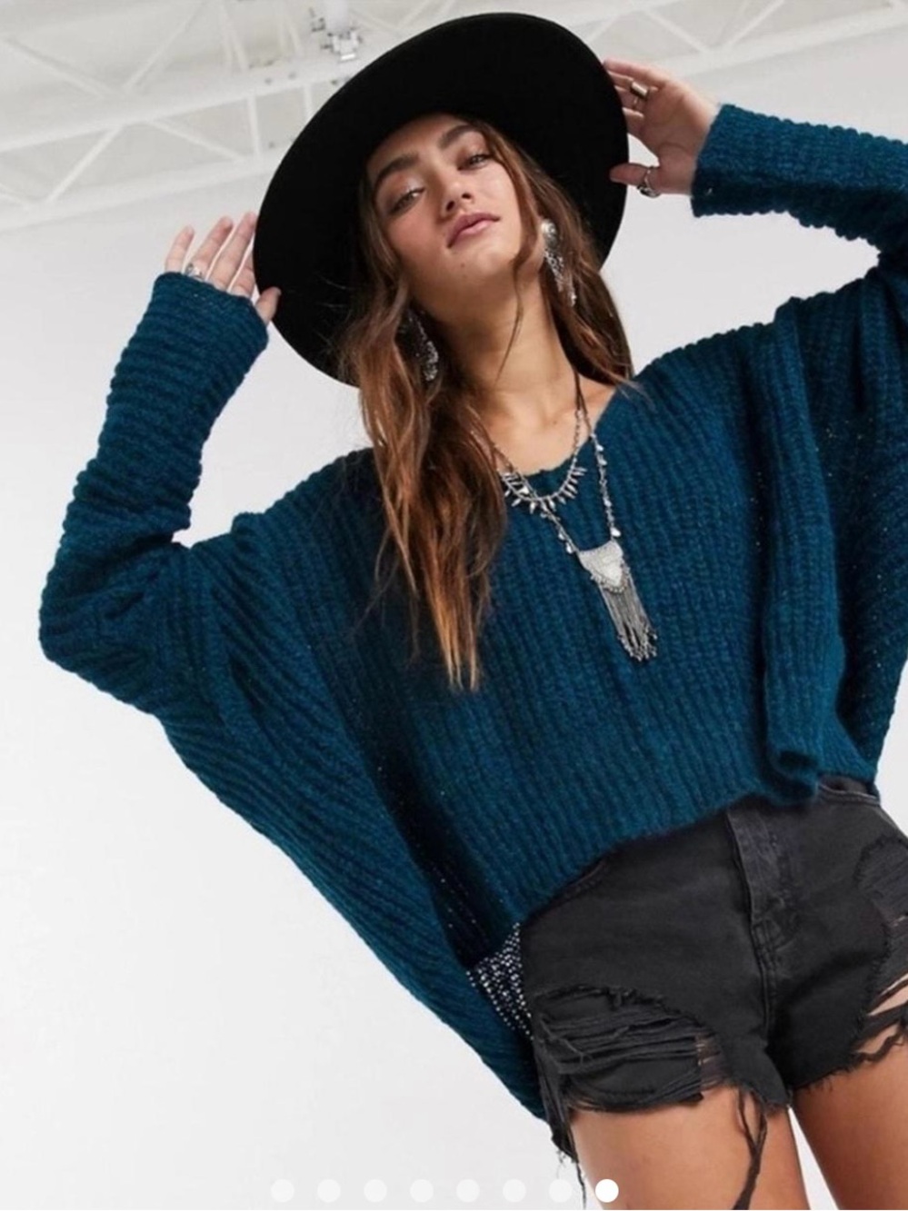 NWOT Free People Moonbeam V-neck Oversized Alpaca Sweater in Dream Lagoon Sz S